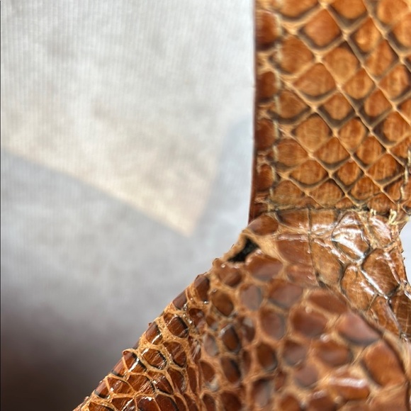 Vintage MAAN Brown Leather Snakeskin Textured Tote Bag GUC *defect* Suede Lining - Picture 10 of 15